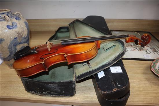 Two cased violins, one by Louis Fricot, Poussay dated 1935?,